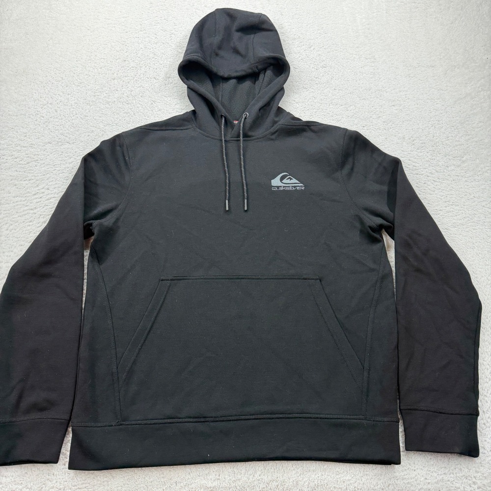 Quiksilver Mens Hoodie Black Technical Pullover Waffle Lined Logo Size Medium